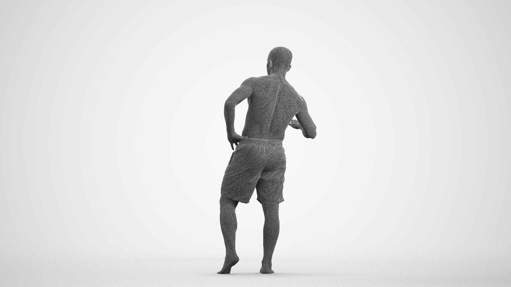 realistic 3D human man pool, archviz people FBX OBJ for Blender, wireframe front view