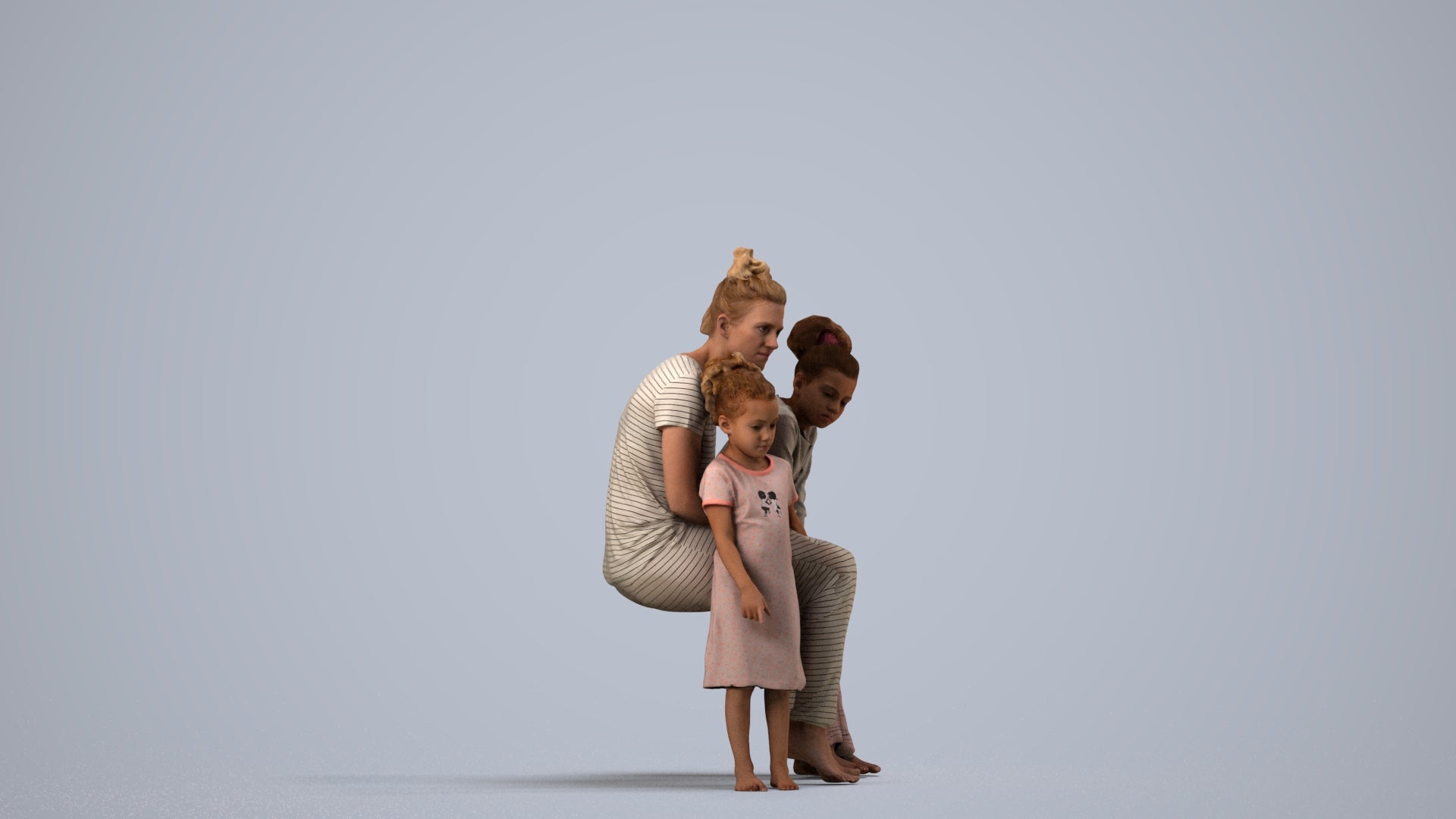scanned 3D girl casual kids, photogrammetry people for Enscape and V-Ray, side view render