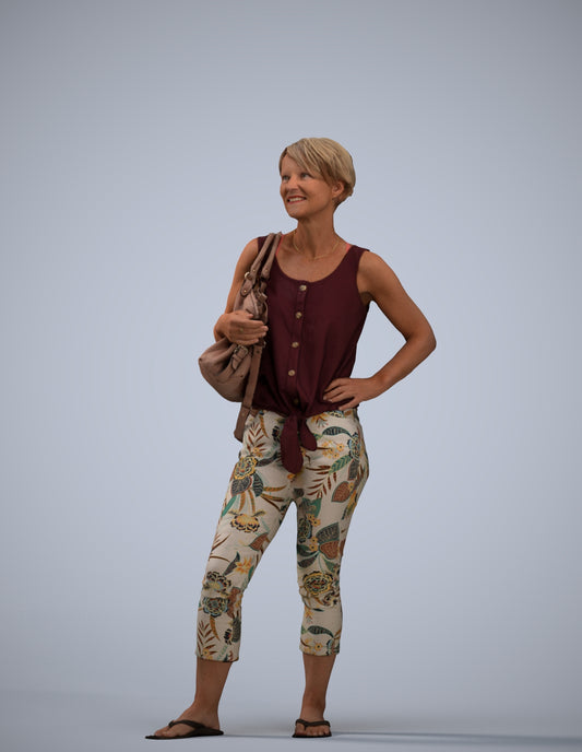 3D people model senior woman standing, scanned human for 3ds Max rendering