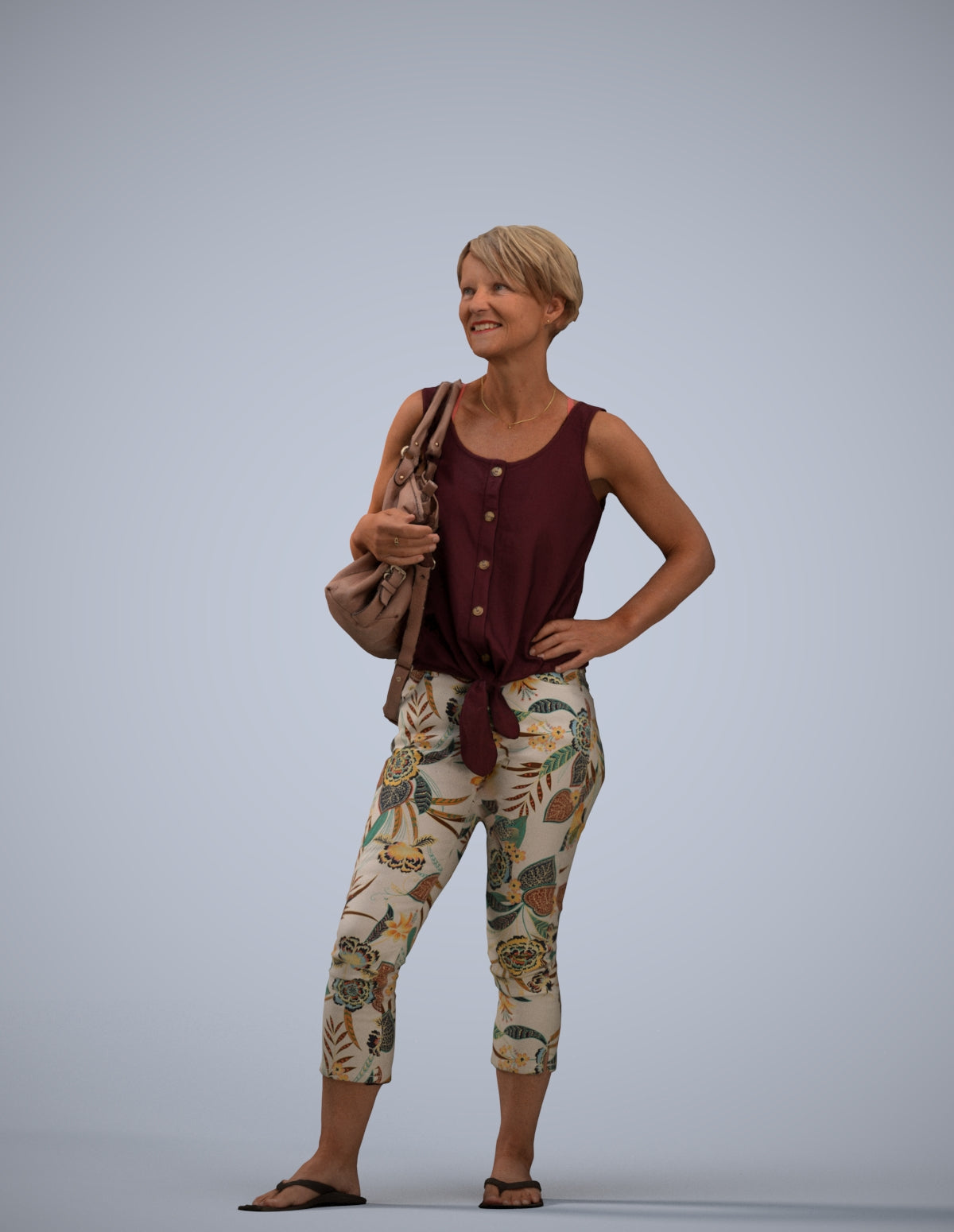 3D people model senior woman standing, scanned human for 3ds Max rendering