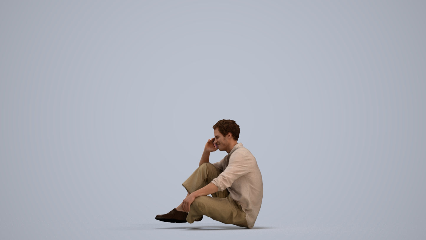 realistic 3D people man casual sitting, render-ready for V-Ray and Corona, FBX OBJ, standing pose render