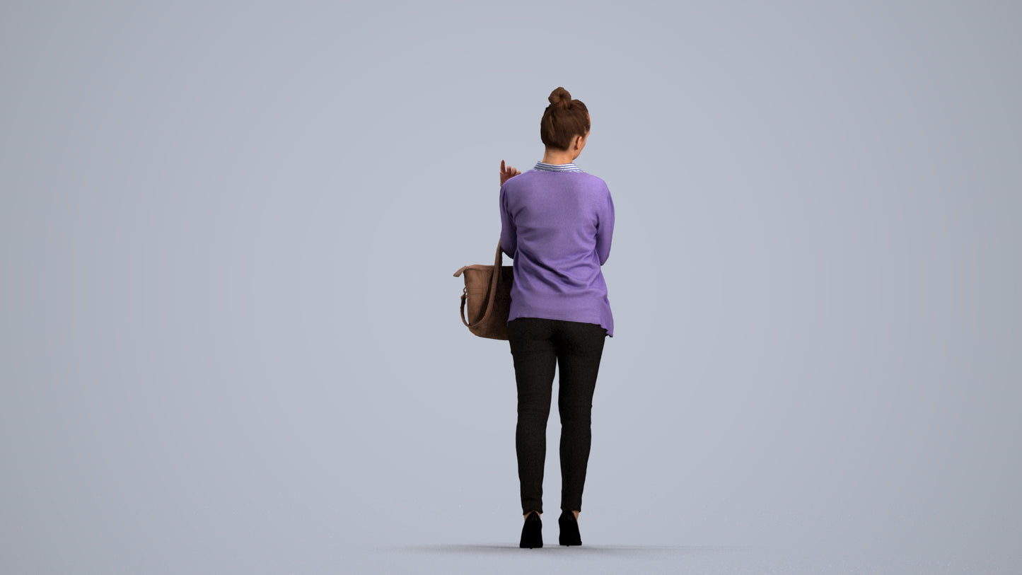 realistic 3D woman business standing, scanned archviz people for Blender and 3ds Max, front view render