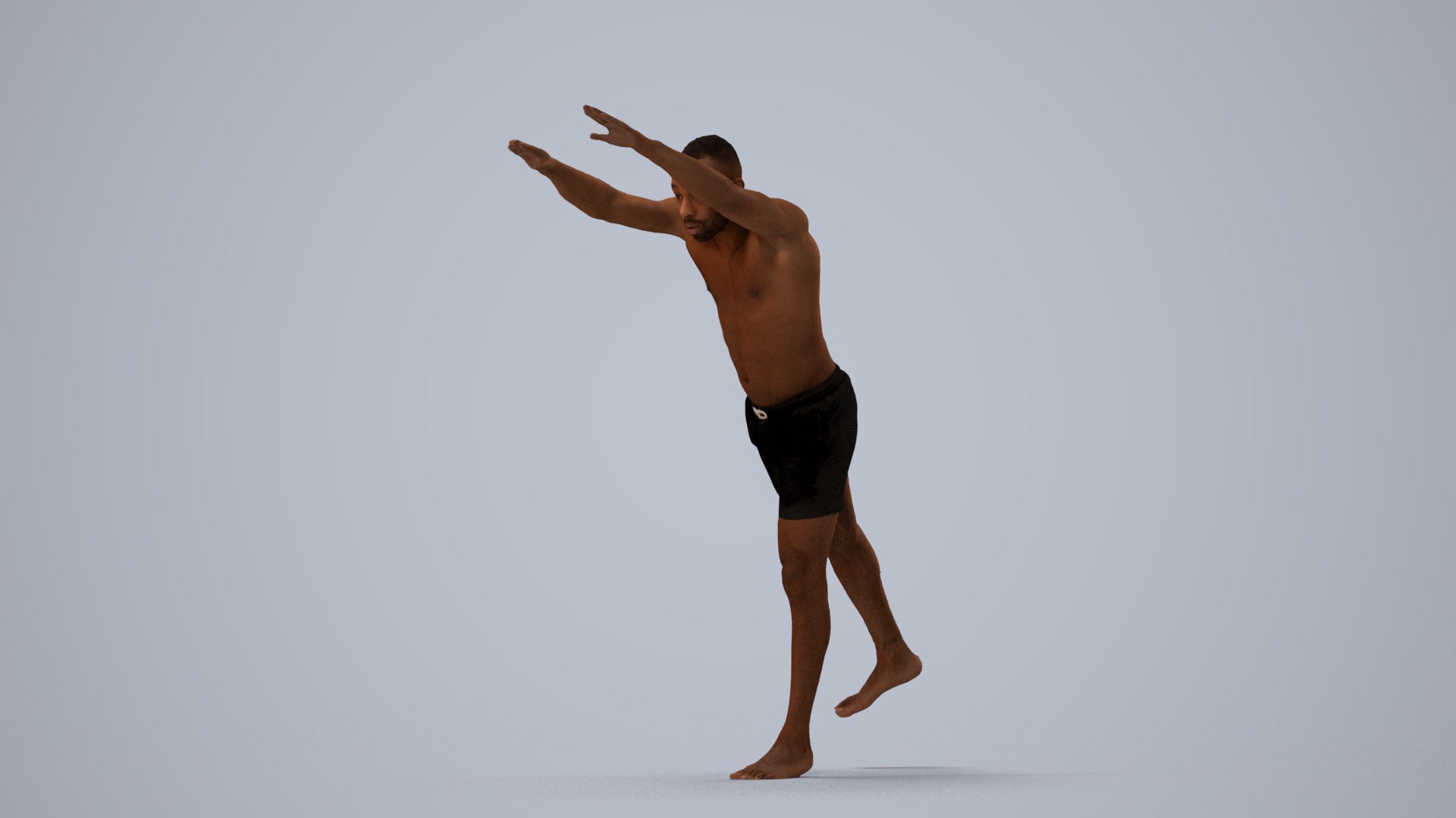 3D people model man pool, scanned human for 3ds Max rendering, three-quarter view render