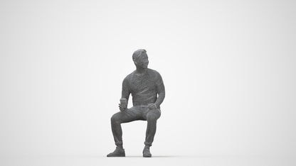 realistic 3D man casual sitting, scanned archviz people for Blender and 3ds Max, wireframe back view