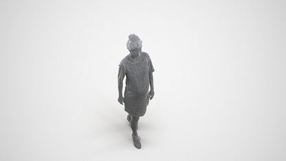 3D scanned woman walking casual, photorealistic archviz people for Enscape and SketchUp, wireframe three-quarter view