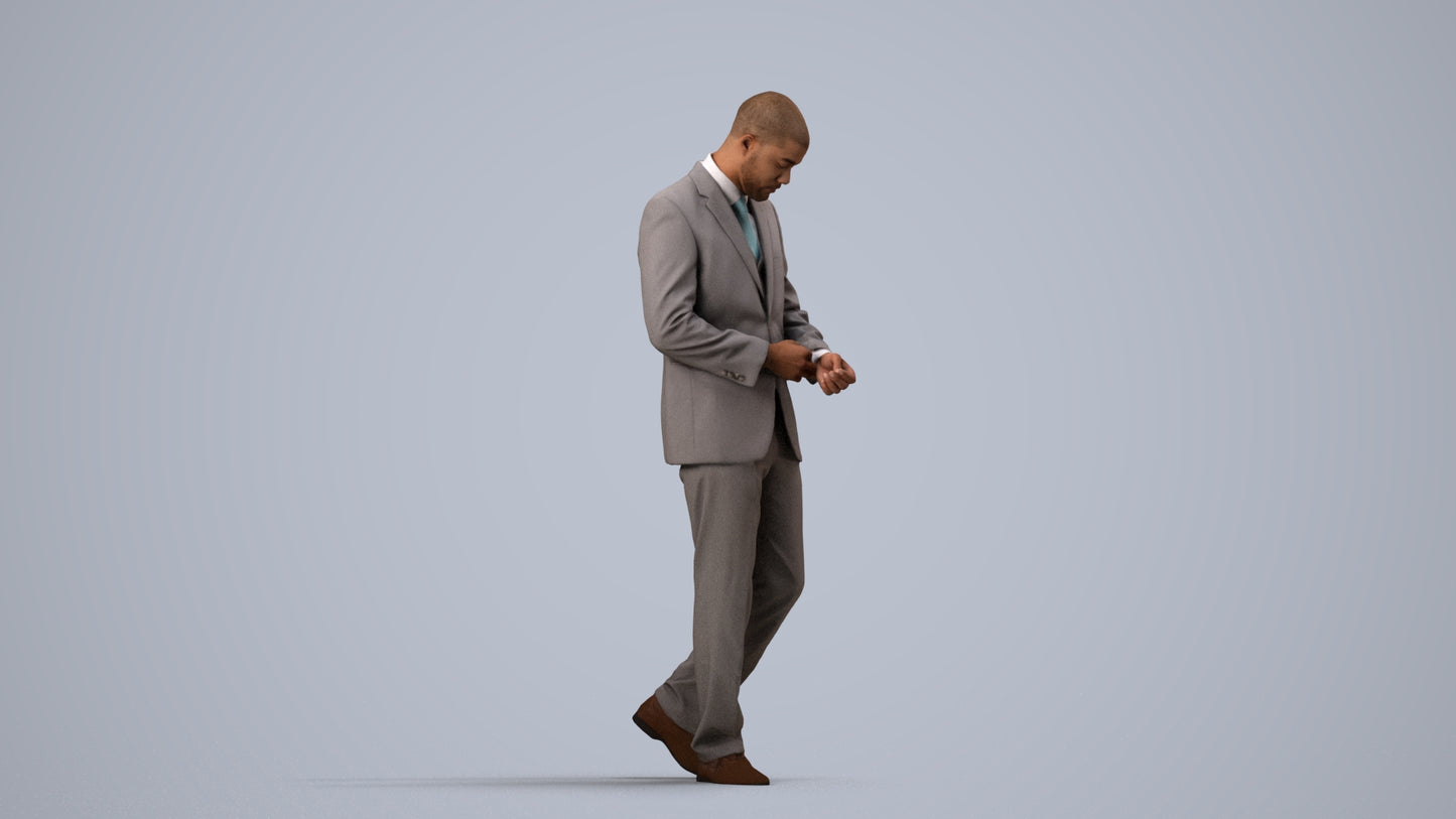 realistic 3D people man business, render-ready for V-Ray and Corona, FBX OBJ, side view render