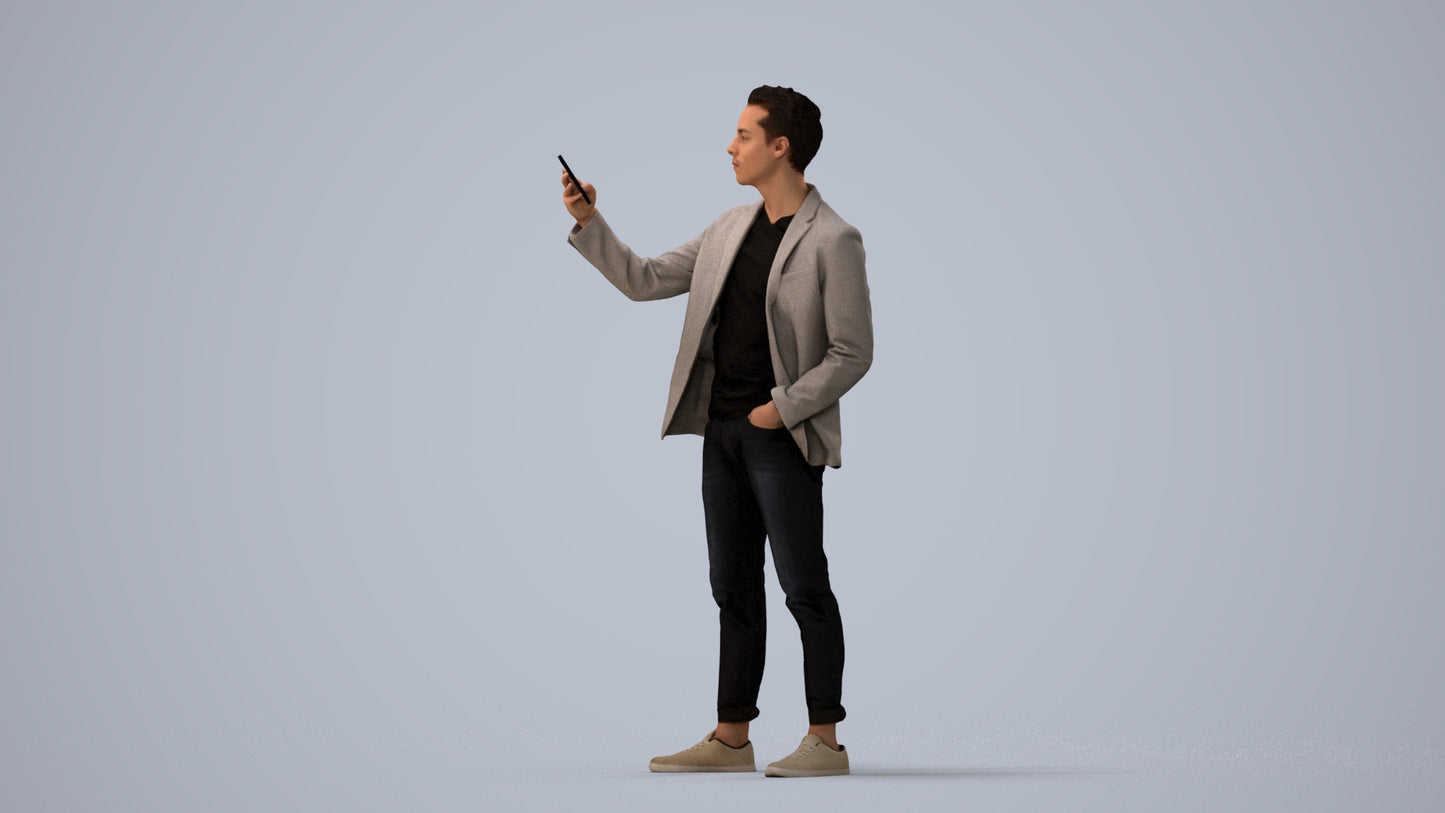 realistic 3D people man business standing, render-ready for V-Ray and Corona, FBX OBJ, three-quarter view render