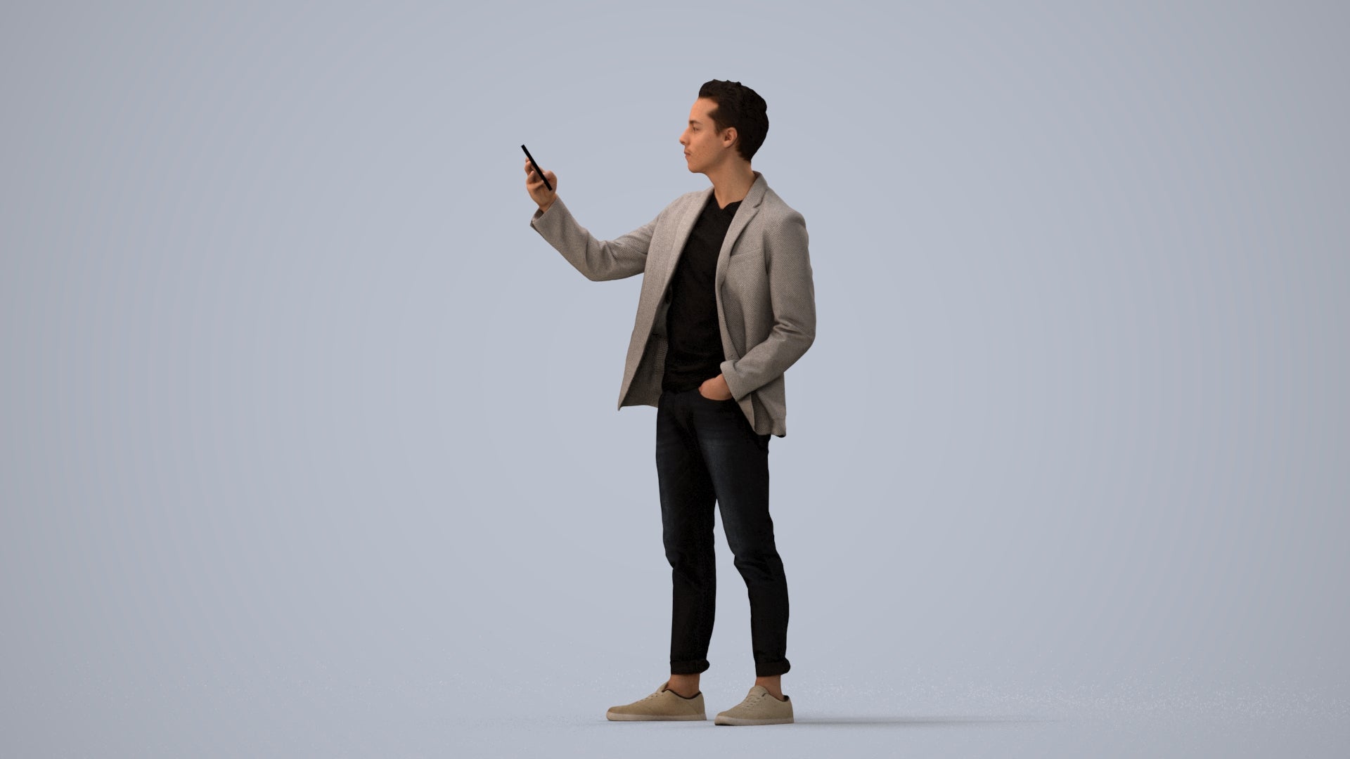realistic 3D people man business standing, render-ready for V-Ray and Corona, FBX OBJ, three-quarter view render