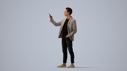 realistic 3D people man business standing, render-ready for V-Ray and Corona, FBX OBJ, three-quarter view render