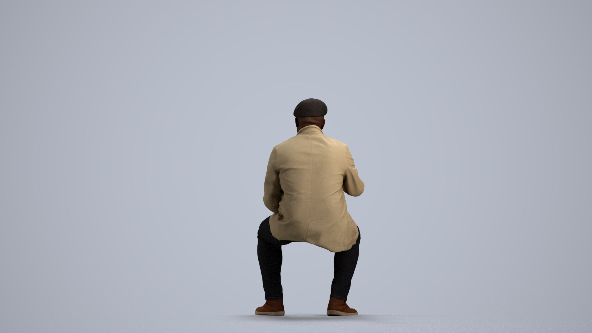 3D scanned man sitting casual, photorealistic archviz people for Enscape and SketchUp, front view render