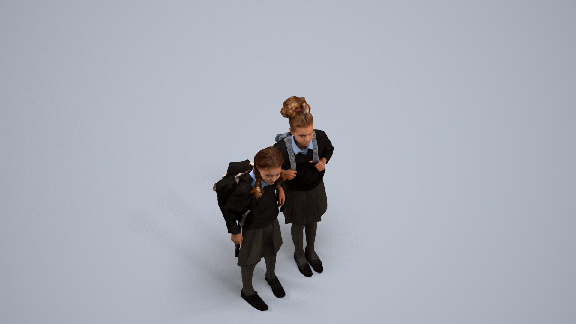 realistic 3D girl kids, scanned archviz people for Blender and 3ds Max, back view render