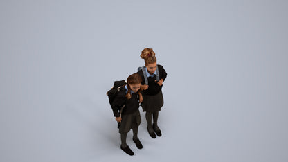 realistic 3D girl kids, scanned archviz people for Blender and 3ds Max, back view render