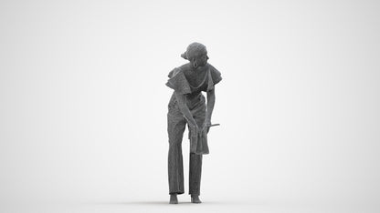 3D scanned woman standing business, photorealistic archviz people for Enscape and SketchUp, wireframe side view