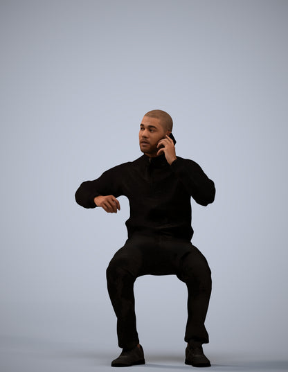 3D human model man sitting, photogrammetry scanned person for archviz