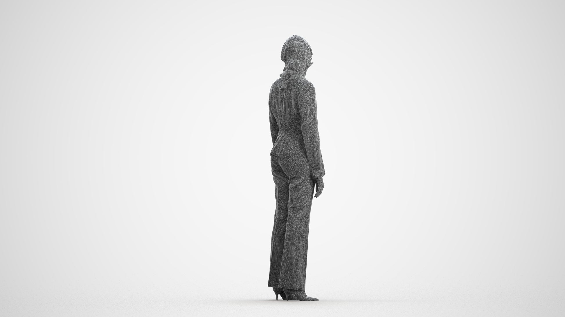 realistic 3D people woman business standing, render-ready for V-Ray and Corona, FBX OBJ, wireframe front view