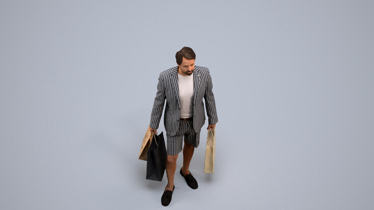 photogrammetry 3D man business shopping, realistic human model archviz FBX, back view render