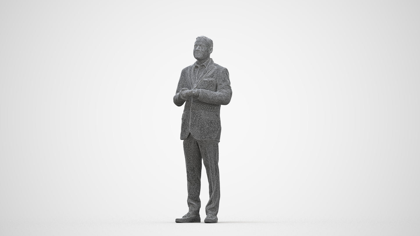 realistic 3D human man formal standing, archviz people FBX OBJ for Blender, wireframe back view