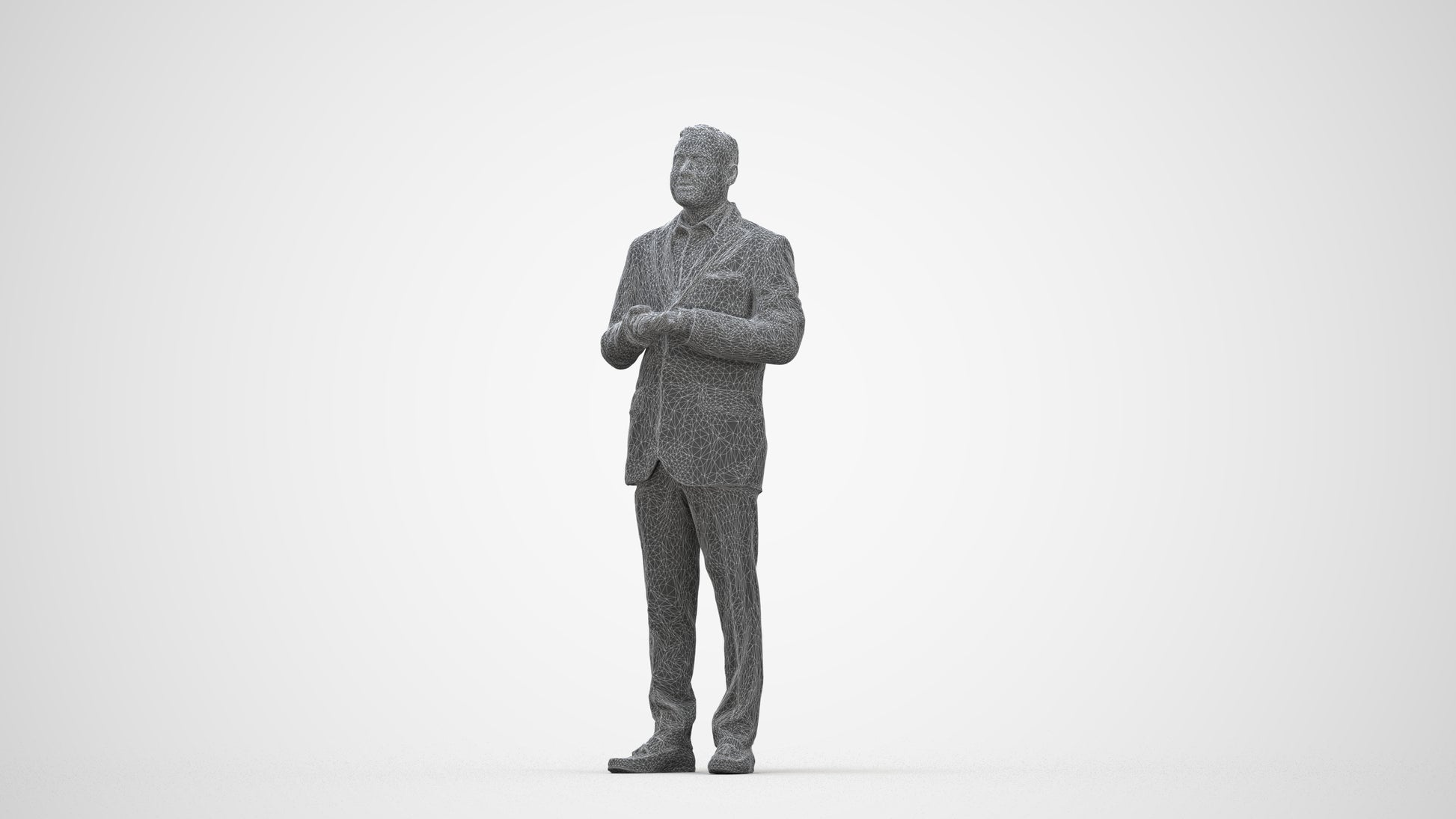 realistic 3D human man formal standing, archviz people FBX OBJ for Blender, wireframe back view