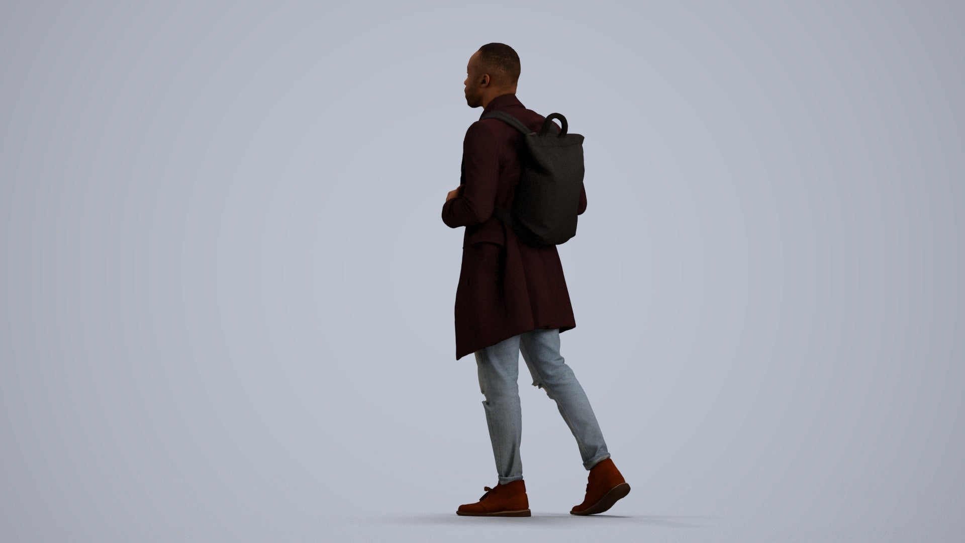 3D people model man casual walking, scanned human for 3ds Max rendering, front view render