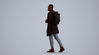 3D people model man casual walking, scanned human for 3ds Max rendering, front view render
