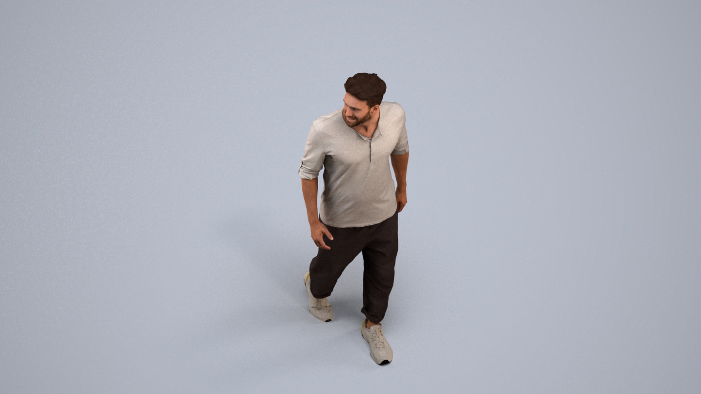 realistic 3D human man casual walking, archviz people FBX OBJ for Blender, back view render