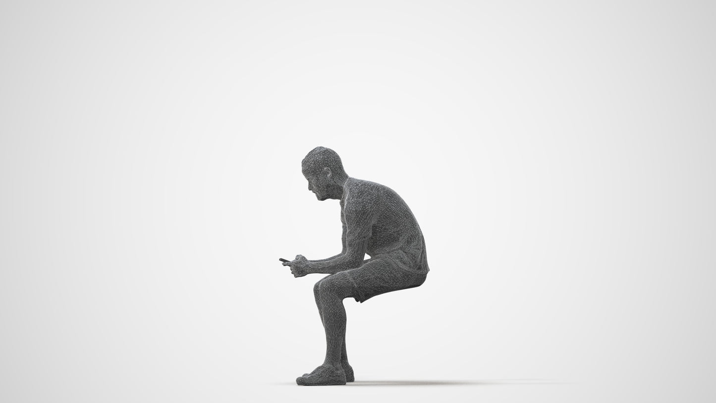 realistic 3D human man casual sitting, archviz people FBX OBJ for Blender, square thumbnail