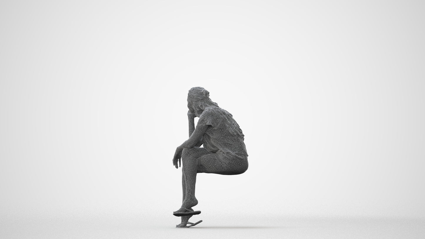 realistic 3D human woman casual sitting, archviz people FBX OBJ for Blender, square thumbnail