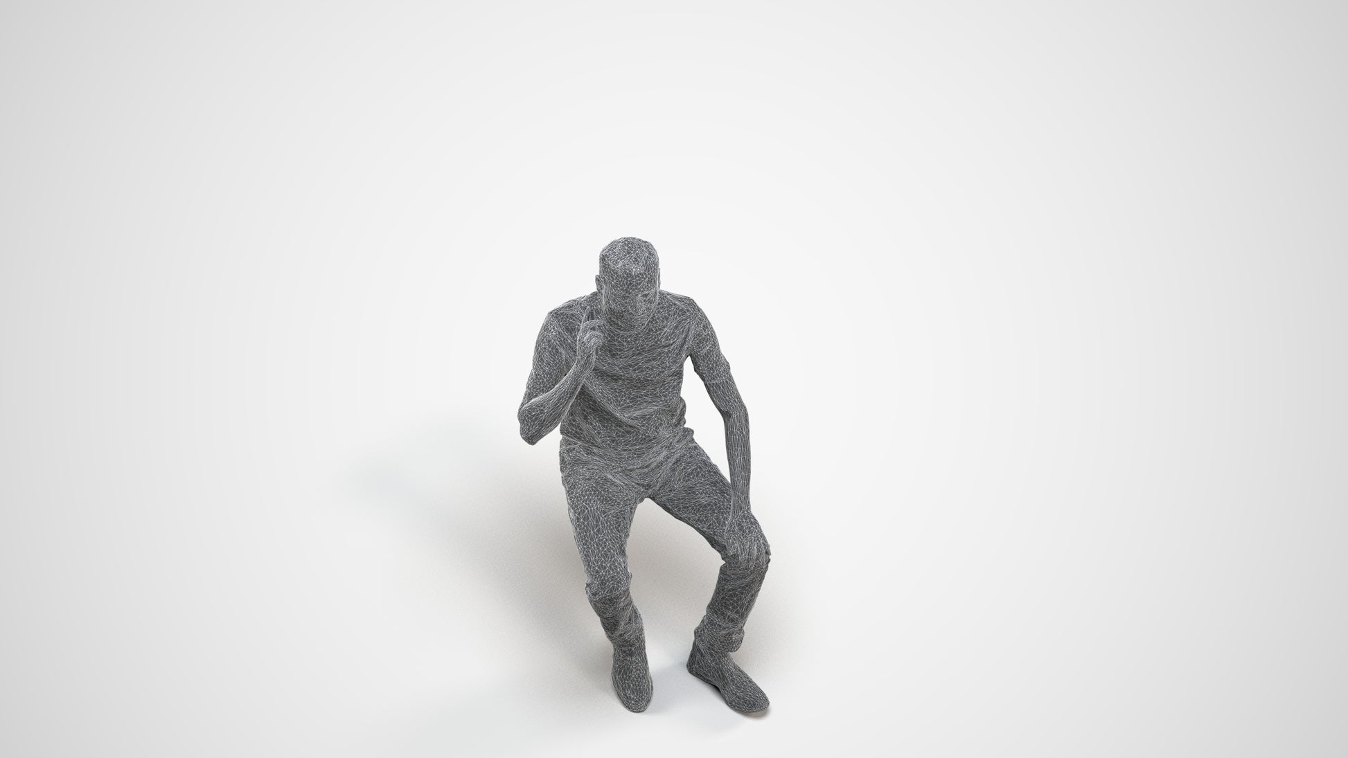 scanned 3D man casual sitting, photogrammetry people for Enscape and V-Ray, wireframe three-quarter view