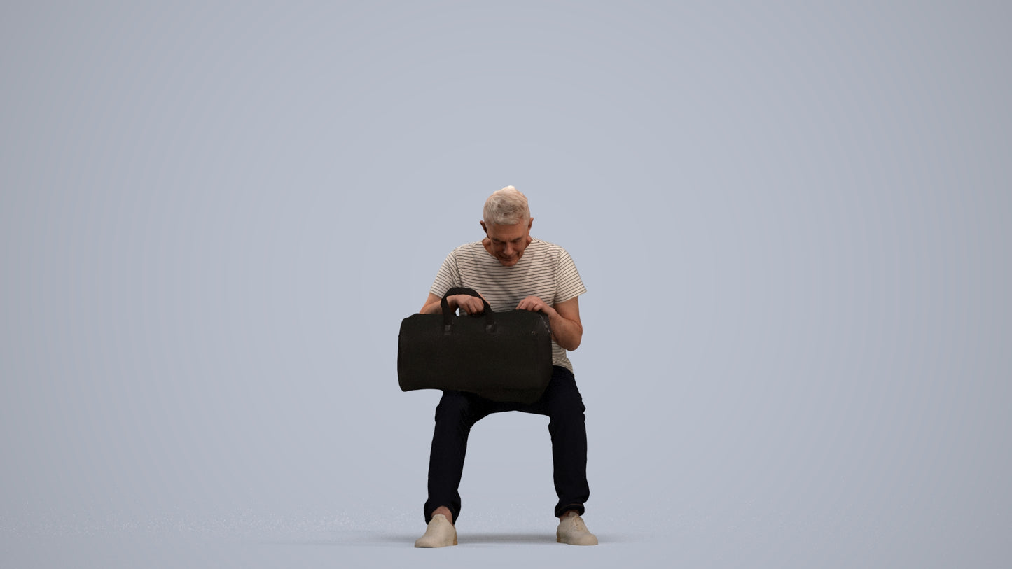 realistic 3D people senior man casual sitting, render-ready for V-Ray and Corona, FBX OBJ, standing pose render
