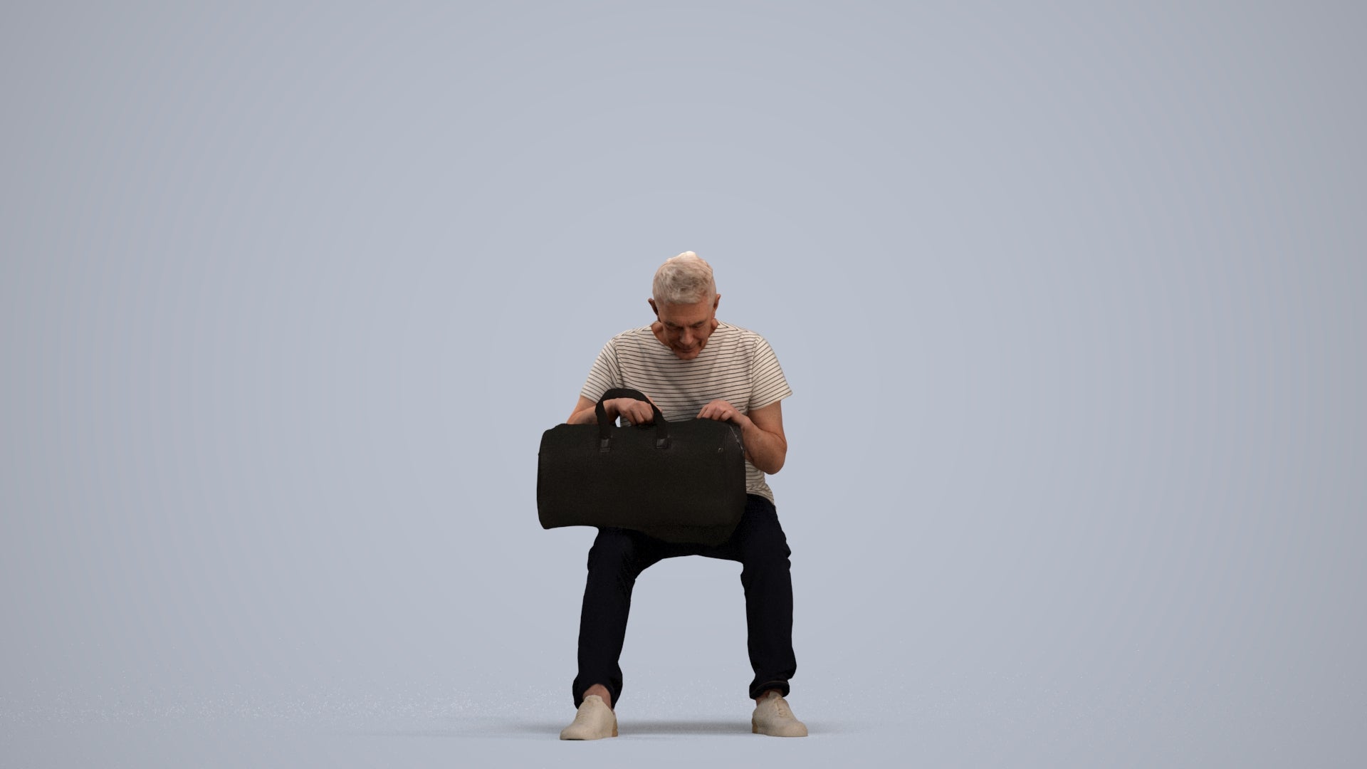 realistic 3D people senior man casual sitting, render-ready for V-Ray and Corona, FBX OBJ, standing pose render