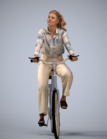 3D scanned woman cycling casual, photorealistic archviz people for Enscape and SketchUp