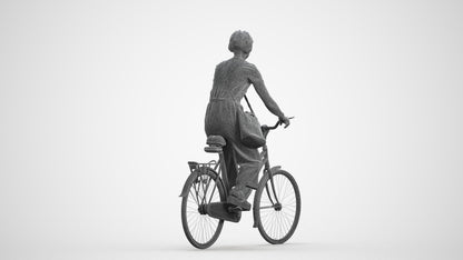 3D scanned senior woman cycling casual, photorealistic archviz people for Enscape and SketchUp, wireframe front view