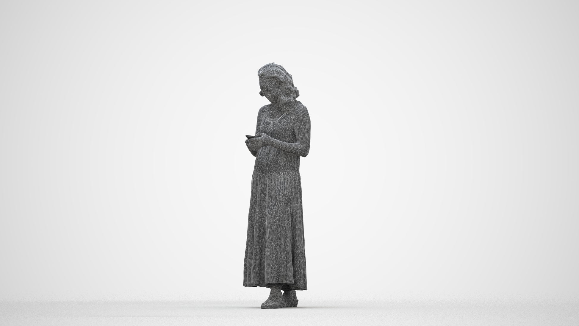 scanned 3D woman casual standing, photogrammetry people for Enscape and V-Ray, wireframe back view
