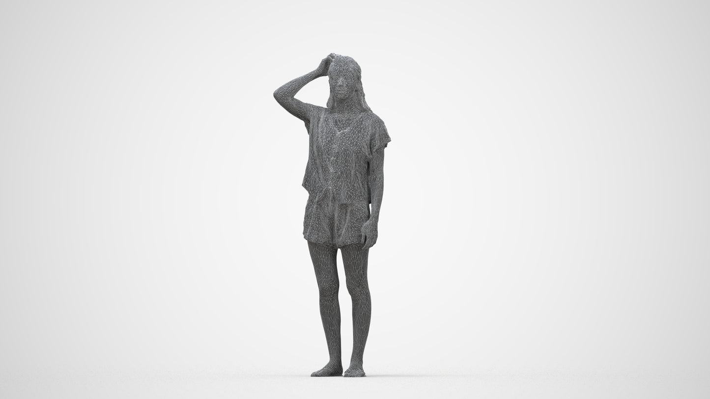 photogrammetry 3D woman casual standing, realistic human model archviz FBX, wireframe back view