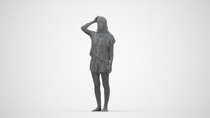 photogrammetry 3D woman casual standing, realistic human model archviz FBX, wireframe back view
