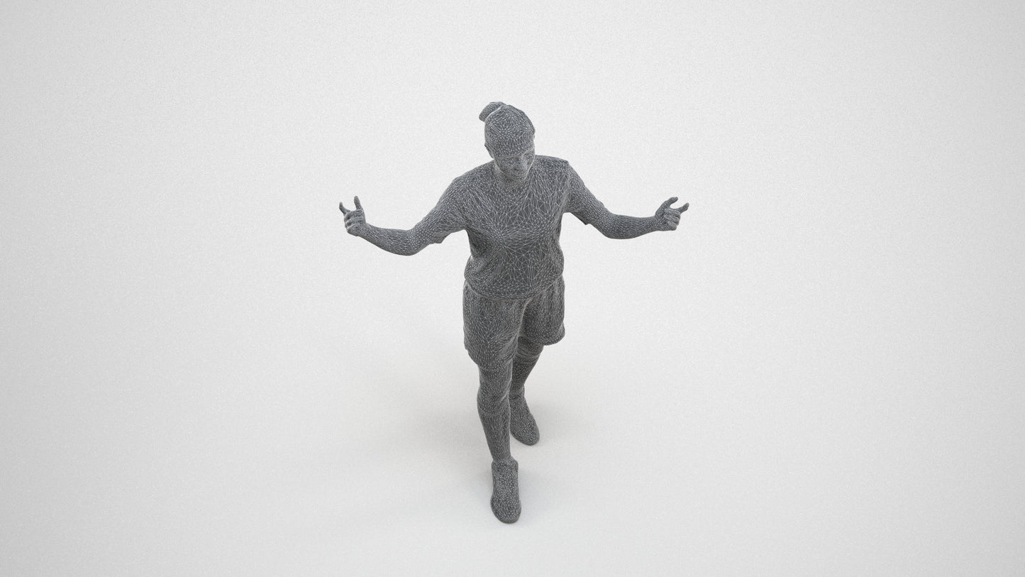 scanned 3D woman sport, photogrammetry people for Enscape and V-Ray, wireframe three-quarter view