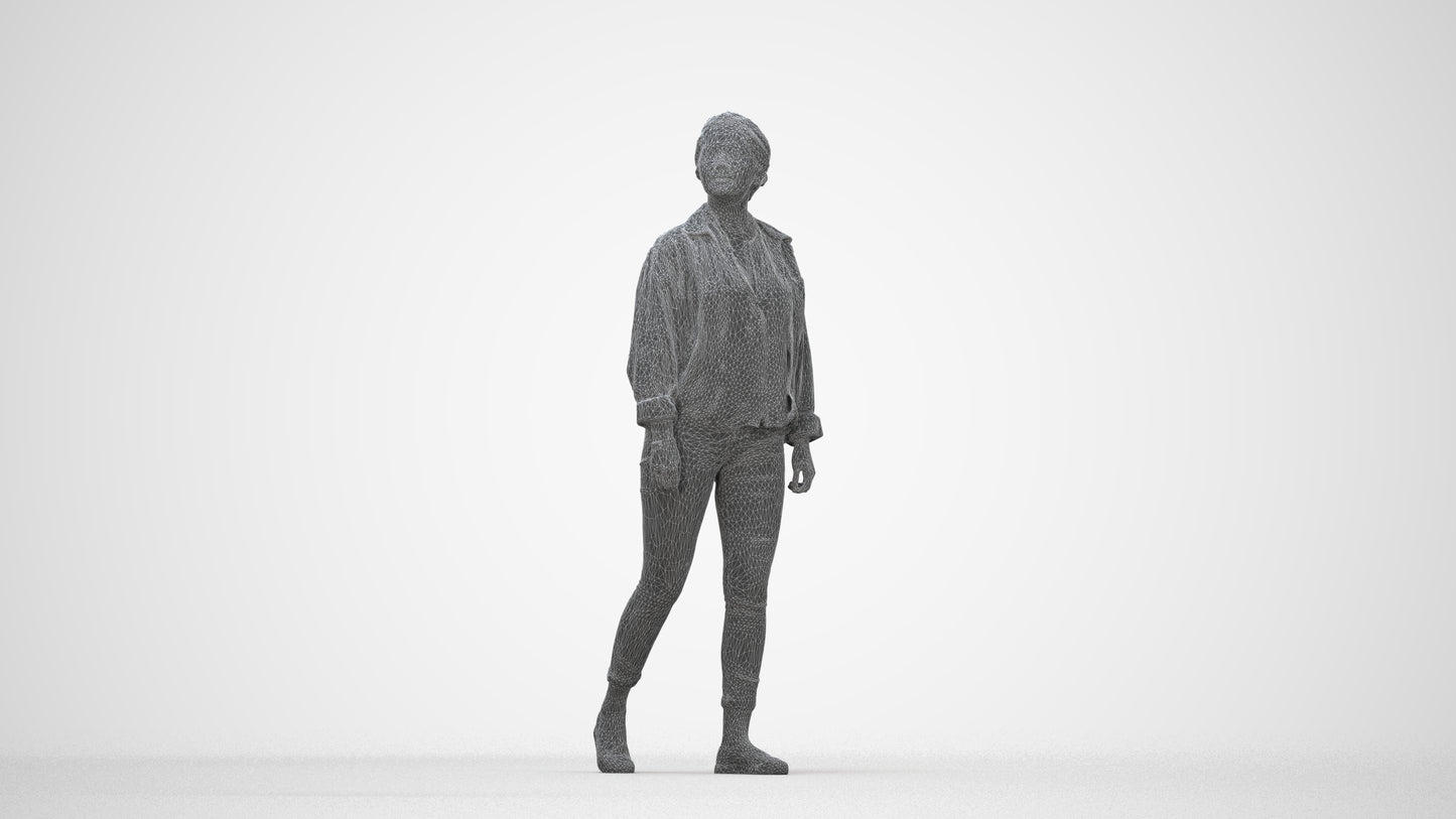 realistic 3D people woman casual walking, render-ready for V-Ray and Corona, FBX OBJ, wireframe back view