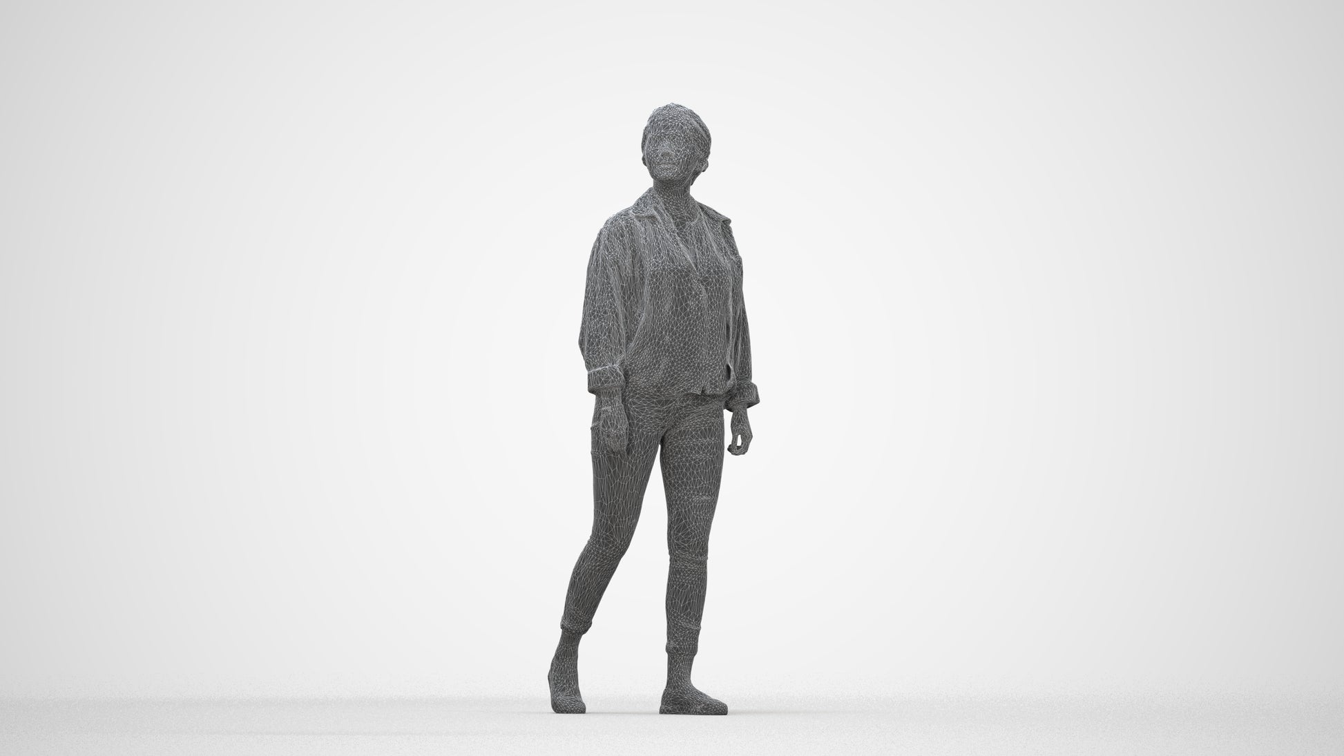 realistic 3D people woman casual walking, render-ready for V-Ray and Corona, FBX OBJ, wireframe back view