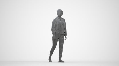 realistic 3D people woman casual walking, render-ready for V-Ray and Corona, FBX OBJ, wireframe back view
