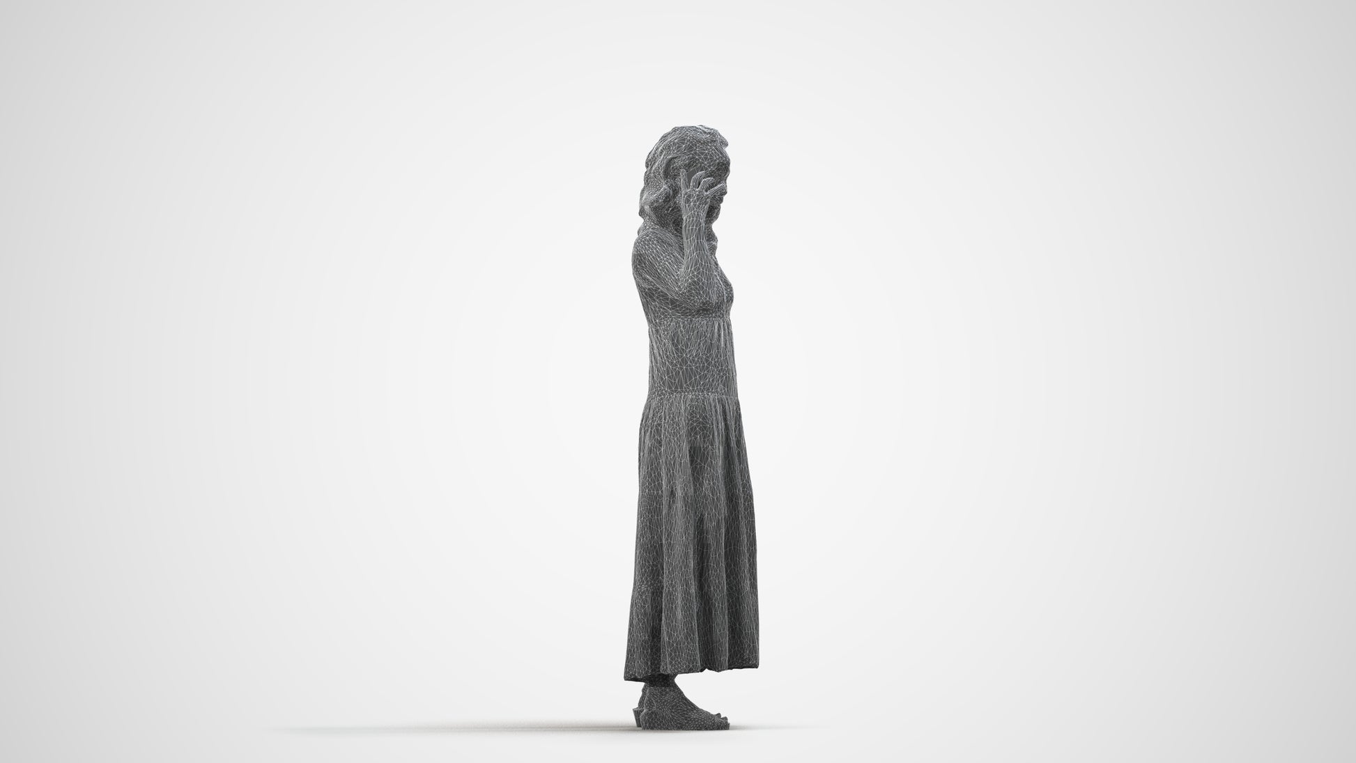 3D people model woman casual standing, scanned human for 3ds Max rendering, wireframe side view
