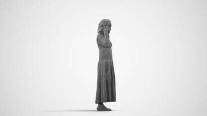 3D people model woman casual standing, scanned human for 3ds Max rendering, wireframe side view