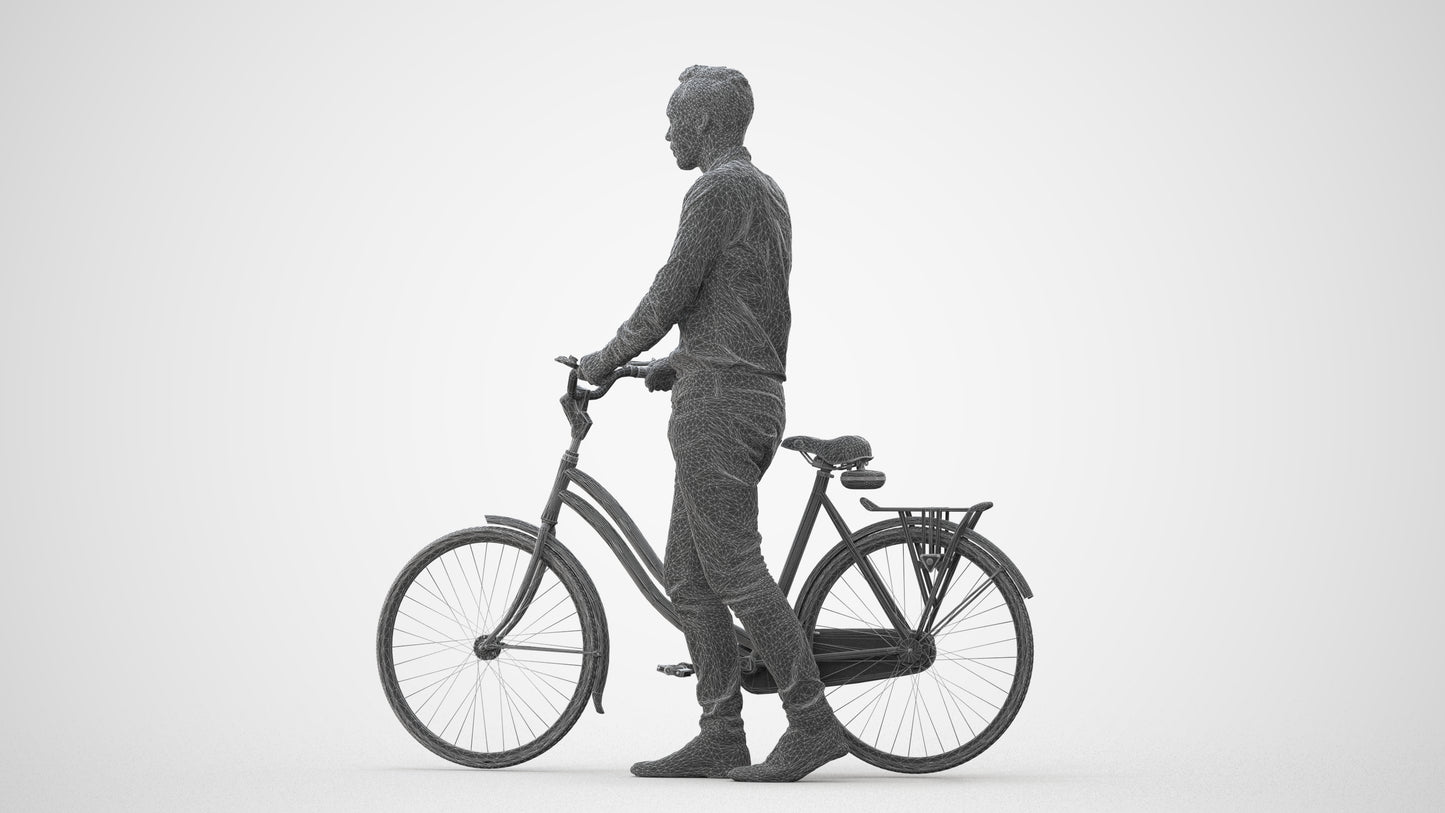 scanned 3D man casual cycling, photogrammetry people for Enscape and V-Ray, square thumbnail