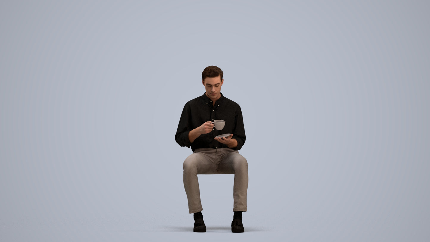 realistic 3D people man casual sitting, render-ready for V-Ray and Corona, FBX OBJ, standing pose render