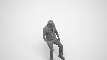 scanned 3D man casual sitting, photogrammetry people for Enscape and V-Ray, wireframe three-quarter view