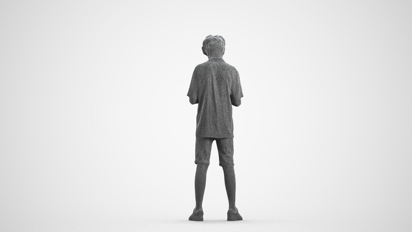 realistic 3D human boy casual kids, archviz people FBX OBJ for Blender, wireframe front view