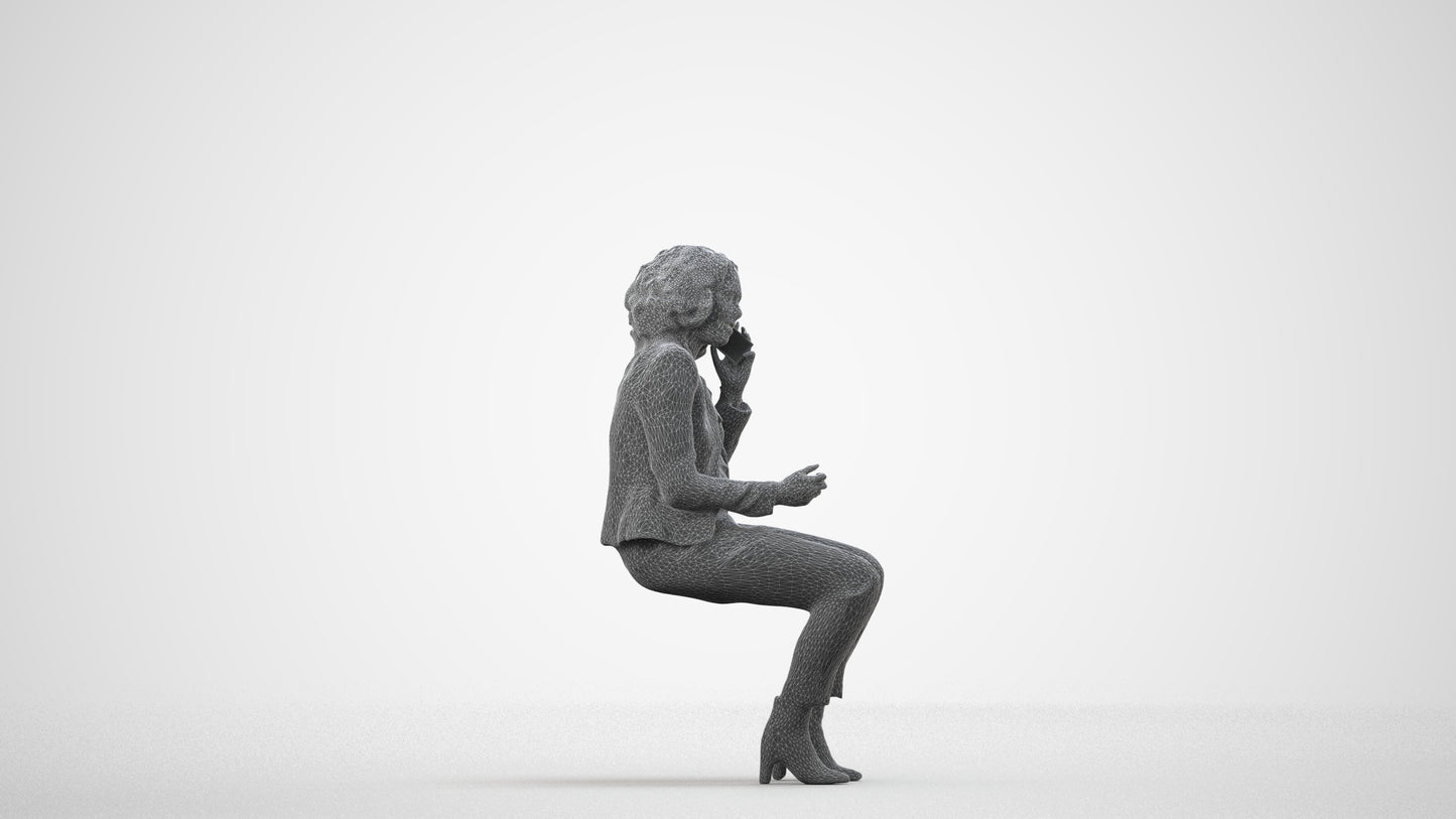 3D people model woman business, scanned human for 3ds Max rendering, wireframe side view