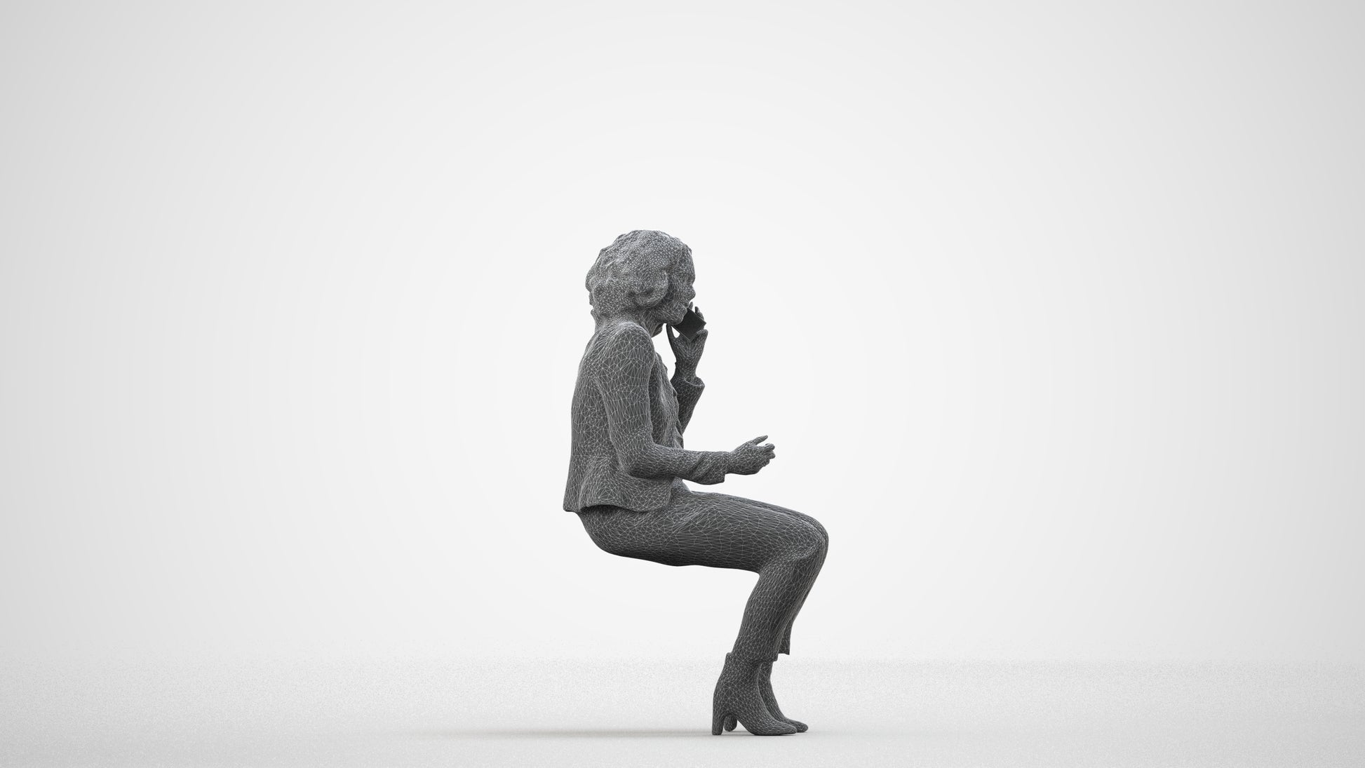 3D people model woman business, scanned human for 3ds Max rendering, wireframe side view