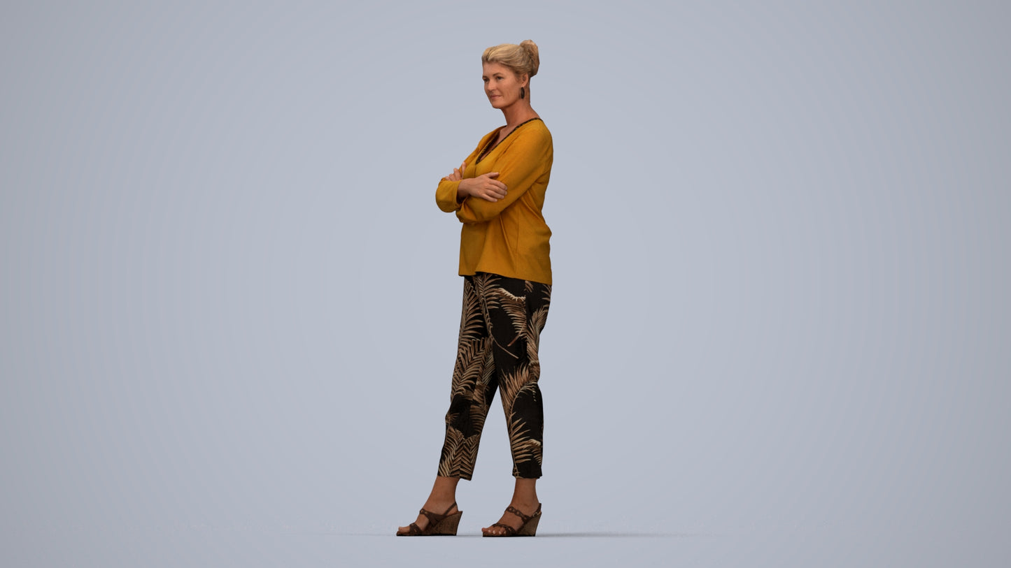 realistic 3D woman casual standing, scanned archviz people for Blender and 3ds Max, top-down view render