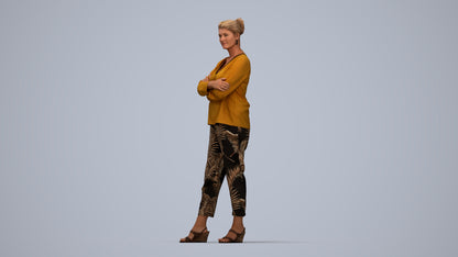 realistic 3D woman casual standing, scanned archviz people for Blender and 3ds Max, top-down view render
