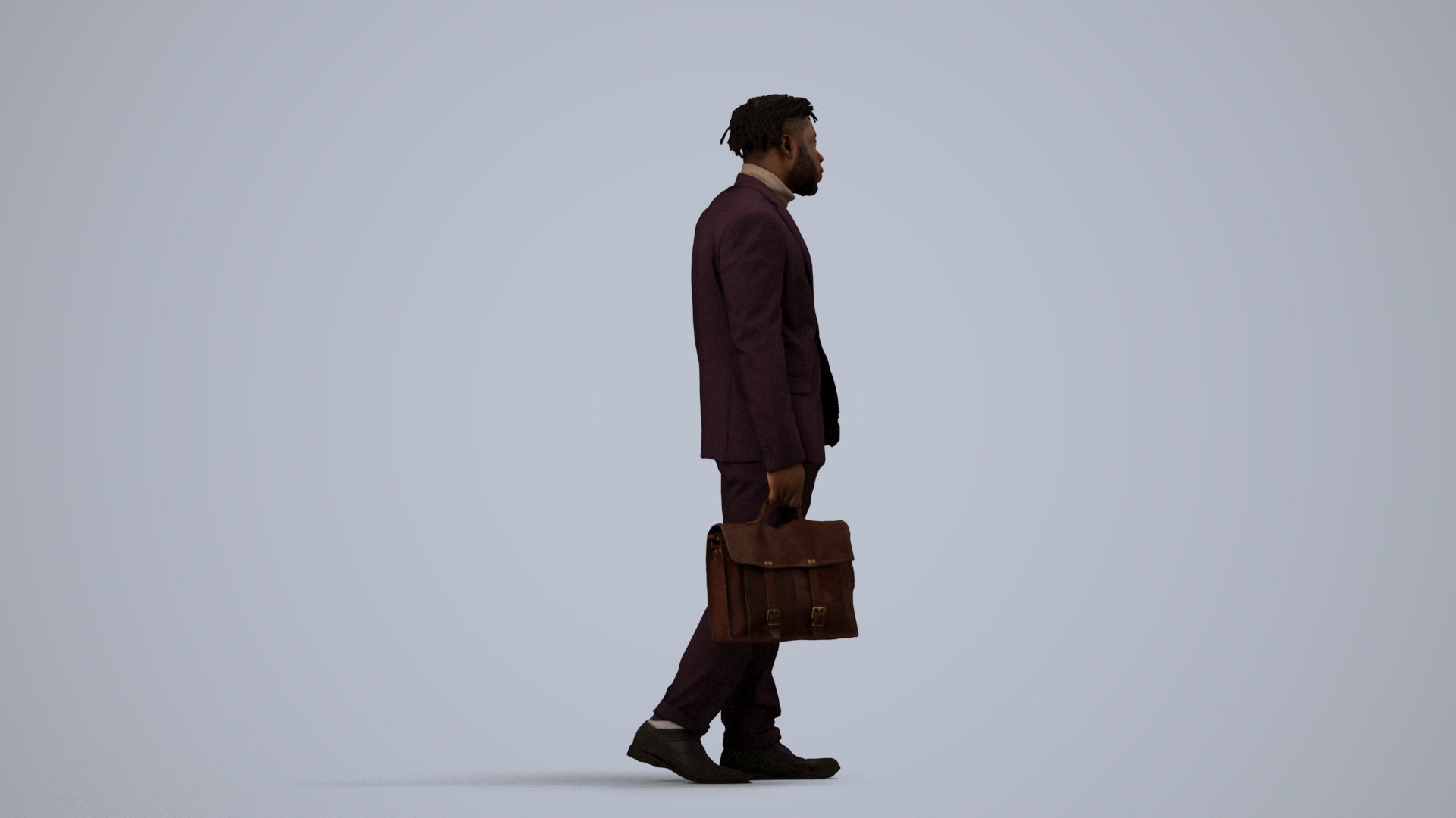 photogrammetry 3D man business walking, realistic human model archviz FBX, side view render